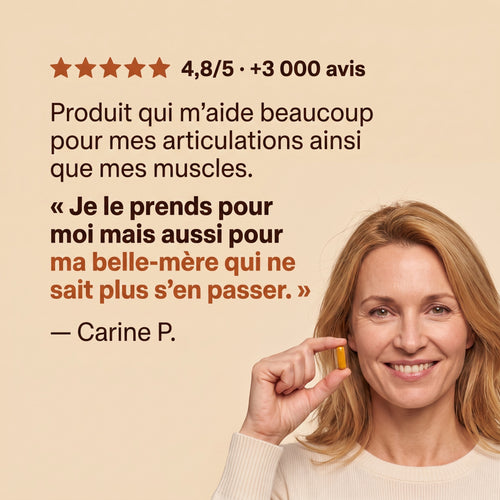 Témoignage de Carine P., noté 4,8 sur 5 : elle prend Rootivae Articulations pour elle et pour sa belle-mère